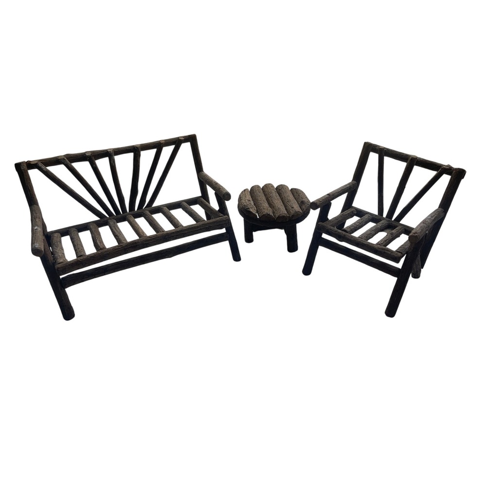 Boyds Bears Investment Collectables Twig Furniture Display Chair Set 3 pc